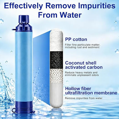 Water Filters Straws, Filtration Portable Gear, Supply for Drinking Hiking Camping Team Family Outing (Set)