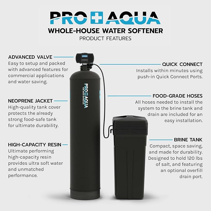PRO+AQUA Heavy Duty Whole House Water Softener System – 55,000 Grain Capacity, Premium Long-Lasting Resin, 1" Ports