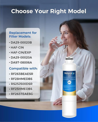 Waterdrop Plus WDP-F27 NSF 401 Certified Refrigerator Water Filter, 3 Pack | DA29-00020B, DA97-08006A, 46-9101, HDX FMS-2, RF263BEAESR, Reduce Chlorine, bad Taste and Odor, Refrigerator Water Filter