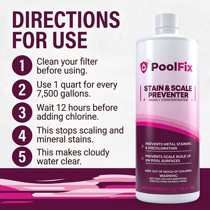 Stain & Scale Preventer – 1 Quart | Professional Grade Metal Stain & Scale Control for Pools & Spas | Protects Heaters, Pumps, Tile & Surfaces