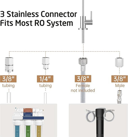 KES NSF Certified All Metal Drinking RO Water Faucet, Lead-Free 18/8 Stainless Steel Reverse Osmosis Faucet for Kitchen Sink, Water Filter Faucet Fits Most RO Water Filtration System, Brushed Finish