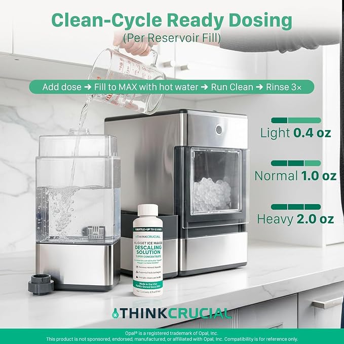 Think Crucial Up to 15 cleans SUPER Concentrate for GE Profile Opal® Ice Maker Descaler – 6 oz - Clean Mode Ready – Unscented, Hot-Water Mix – Multiple Uses per Bottle