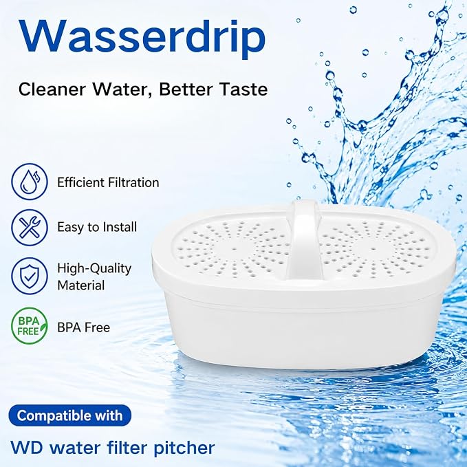 Water Filter Replacement for All Water-drop Pitcher Filtration System, Fit for Water-drop, WD-PF-01A Plus, Reduces PFAS, PFOA/PFOS, Chlorine, 3 Months or 250+ Gallons (Pack of 3)