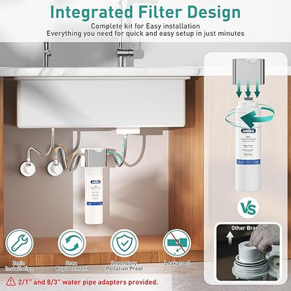 Under Sink Water Filter, NSF/ANSI 42 & 372 Certified, 1 Years or 10000 Gallons Ultra, Removes Heavy Metals, Chlorine,Bad Taste & Odor, Direct Connect Undersink Water Filtration System
