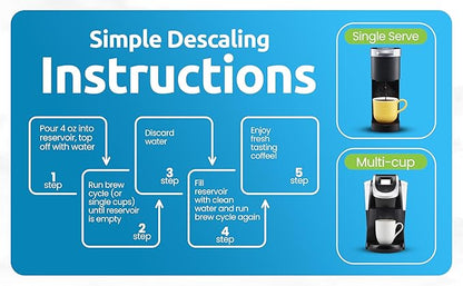 Coffee Maker Descaler - Universal Cleaning Solution for Keurig, Nespresso, Breville, Cuisinart - Removes Limescale & Mineral Buildup - 4 Uses, 16oz - Natural Formula Made in USA