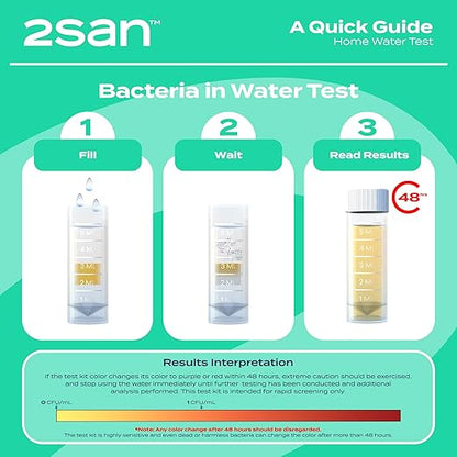 2San Home Water Test, 8-in-1 Water Testing for Bacteria, Lead, Iron, Copper, pH, Chlorine, Hardness, Nitrites, Easy At-Home Use for Tap & Well Water, Fast, Reliable Results Without a Lab