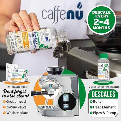 Breville Compatible Descaling Solution. 2 Bottles of Descaler Solution. Descaling Kit Removes Limescale For Hotter Coffee. 4 Uses Descaler For Breville Coffee Machines.