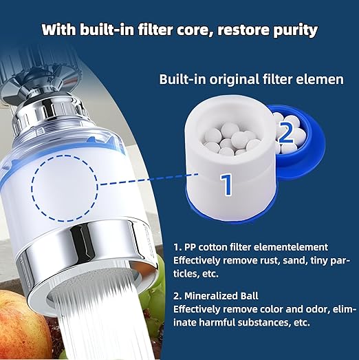 3 Pack Sink Water Filter Faucet, Universal 360 ° Rotating Bathroom Sink Filter, Kitchen Faucet Water Filter Removes Chlorine Fluoride Heavy Metals Hard Water for Home Bathroom Kitchen (Blue)