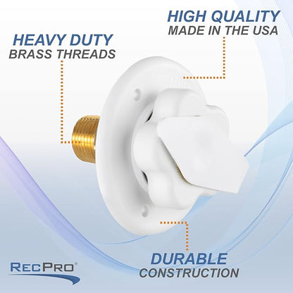 RecPro RV Camper Motorhome Trailer Marine White City Water Fill Inlet Flange Brass with Check Valve (with Hose Elbow)