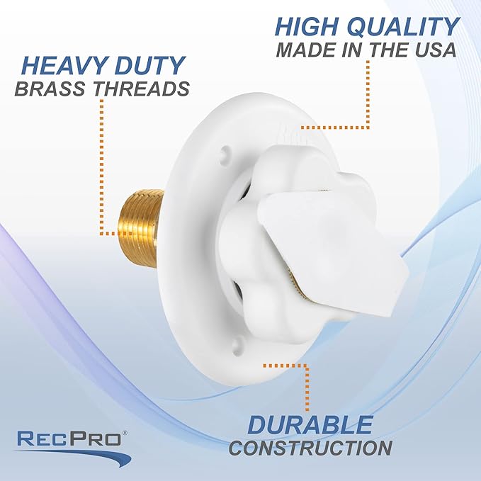 RecPro RV White City Water Fill Inlet Flange Brass with Check Valve | Made in America (No Hose Elbow)