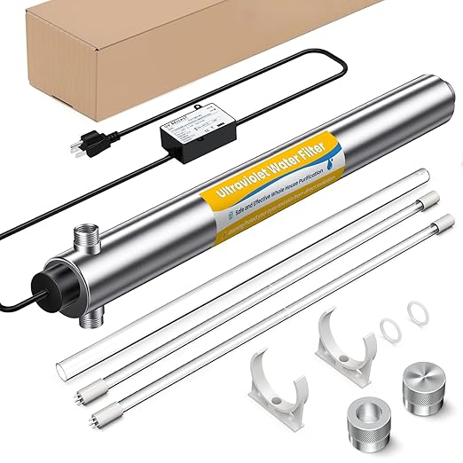 Whole House UV Water Filter System,55W 1" MNPT Inlet/Outlet Water Purifier Filter System for Whole House Water Purification,120V 12GPM High Flow, +1 Extra Bulb