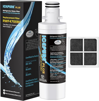 ICEPURE PLUS ADQ747935 NSF/ANSI 53 Certified Replacement for LG LT1000P MDJ64844601, Kenmore Elite 9980, LT1000PC ADQ74793501 LT1000 RWF4700A RWF4700AB Refrigerator Water and LT120F Air Filter, 1Combo