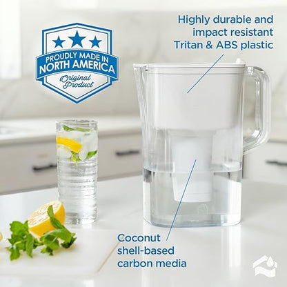 HOMEWATER 10-Cup Water Filter Pitcher (White) + 2 Replacement Filters Bundle – BPA-Free, High-Flow Carbon Filtration Pitcher, Refrigerator-Slim, Long-Life Filters (Up to 160 gals)