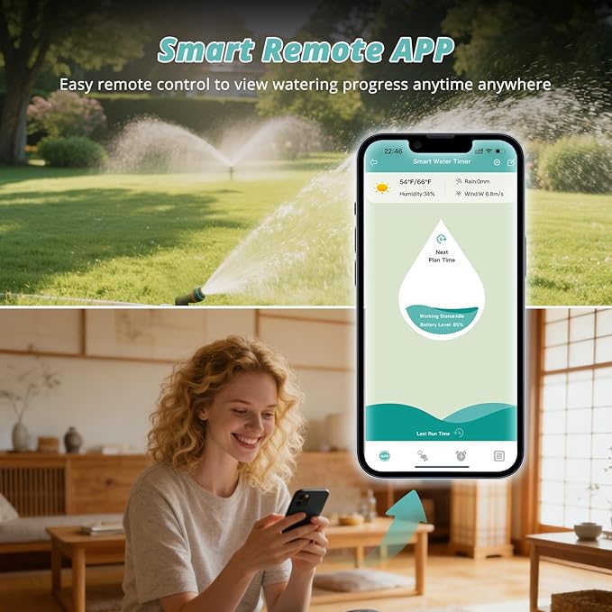 QUOBAS Smart WiFi Water Timer for Garden Hose, 1 Zone Brass Sprinkler Timer with App Control & Rain Delay/Auto/Manual 3 Modes for Drip Irrigation, Pool & Lawn, Battery Powered, 2.4GHz WiFi Only