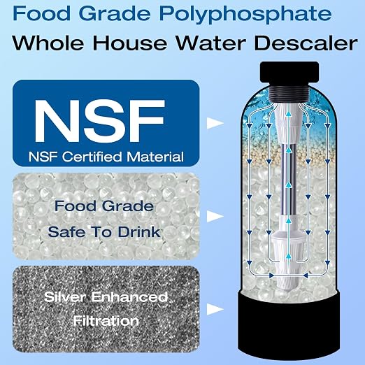 H&G Lifestyles Whole House Water Descaler Saltless,Up to 700,000 Gallons | NSF Certified Salt Free Water Softener Systems for Well Water, Anti Scale Buildup,Scale Inhibitor Filter,Silver-Enhanced