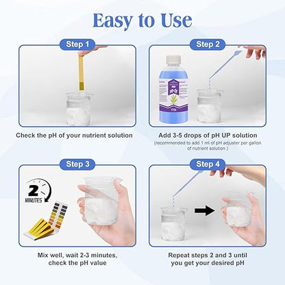 YINMIK General Hydroponics pH Up Liquid, pH Control Liquid Increase pH Levels, 250ml Premium Buffering for pH Stability,Suitable for All Hydroponics Feeding Systems, Both for Soil and Water