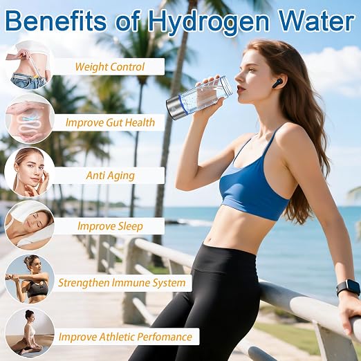 Hydrogen Water Bottle - 14oz Portable Hydrogen Water Generator with SPE/PEM Technology Rechargeable Hydrogen Rich Water Ionizer Machine for Home Gym Travel