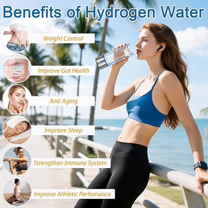 Hydrogen Water Bottle - 14oz Portable Hydrogen Water Generator with SPE/PEM Technology Rechargeable Hydrogen Rich Water Ionizer Machine for Home Gym Travel