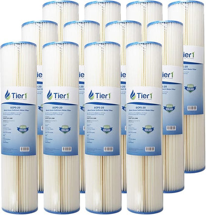 Tier1 5 Micron 20x4.5 Water Filter | Pleated Polyester Whole House Sediment Cartridge | Replacement for Pentek ECP5-20BB, 255494-43, 4PAY5 | Fine Sediment Control | 4.5 x 20 Water Filter (12-Pack)