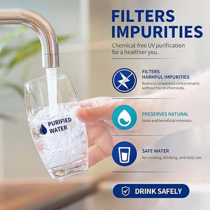Whole House UV Water Filter System 55W 120V, 12GPM High Flow Whole Home Water Purifier with 3/4” MNPT Ports Equipped with Intelligent Water Flow Switch +1 Extra Bulb
