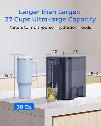 Waterdrop ED04B-L Mega Electric Water Filter Dispenser, Large 27-Cup, Blue | 200-Gallon Rechargeable Instant System, NSF/ANSI 42&53&401&372, Reduce PFOA/PFOS, Lead, Chlorine, Does not Lower TDS