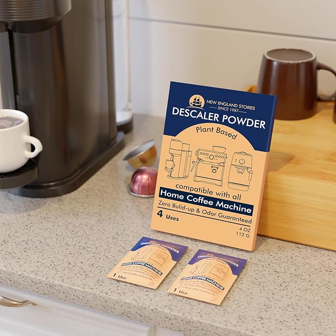 Descaling Powder Solution (4 Uses) Removes Scale and Build-Up, Automatic Coffee Pots & Makers & Espresso Machines Descaler, Compatible with Keurig Breville Nespresso Delonghi Ninja