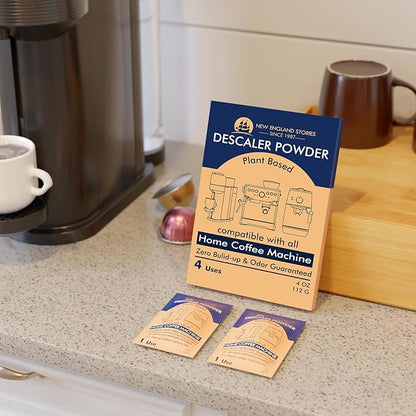 Descaling Powder Solution (4 Uses) Removes Scale and Build-Up, Automatic Coffee Pots & Makers & Espresso Machines Descaler, Compatible with Keurig Breville Nespresso Delonghi Ninja
