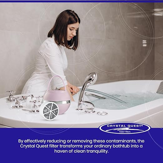 Crystal Quest Bath Ball Filter for Tub Faucet, Bathtub Water Filter, BPA-Free Bathtub Filter, Removes Chlorine, Lead & Impurities, Improves Skin, Hair & Nails, with Extra Cartridge - Pink