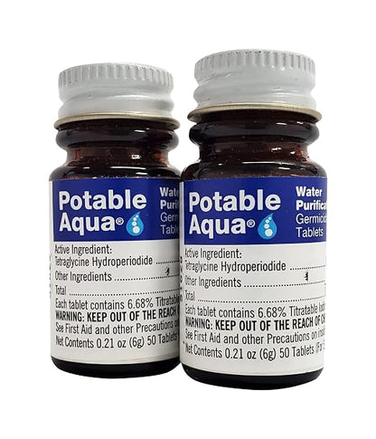Potable Aqua Chlorine Dioxide Water Purification Tablets - 30 Count & Two 50ct Bottles