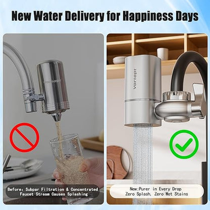 Vortopt Faucet Filter,NSF Certified,400 Gallon High Efficiency Water Purification System, Fast 99% Chlorine & Odor Removal,Modern Simple Silver with 1 Water Filter（T1-Silver）