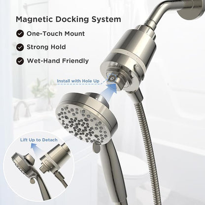 SANYCASA Filtered Shower Head with Handheld, Magnetic Docking System, High Pressure Handheld Shower Head with KDF Filter for Hard Water, 6 Spray Modes, Easy Installation – BNP