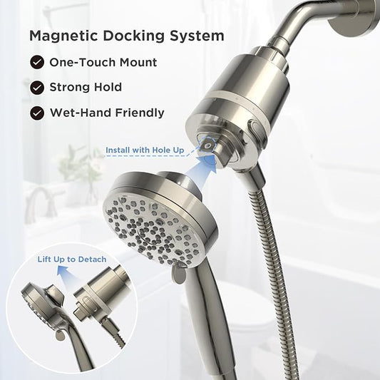 SANYCASA Filtered Shower Head with Handheld, Magnetic Docking System, High Pressure Handheld Shower Head with KDF Filter for Hard Water, 6 Spray Modes, Easy Installation – BNP