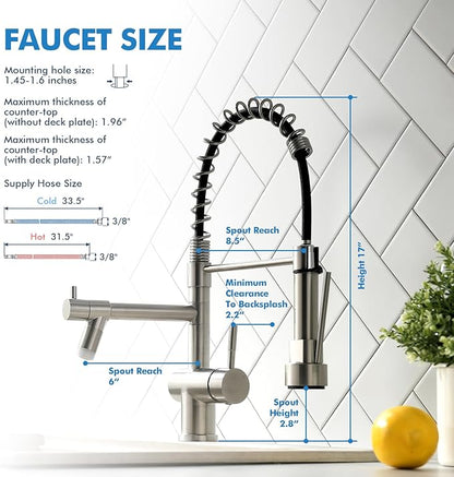VFAUOSIT Kitchen Faucets, Commerical LED Kitchen Faucet with Pull Down Sprayer, Stainless Steel Brushed Nickel Kitchen Sink Faucet with Single Handle for Modern RV Farmhouse Camper Laundry Bar Sink