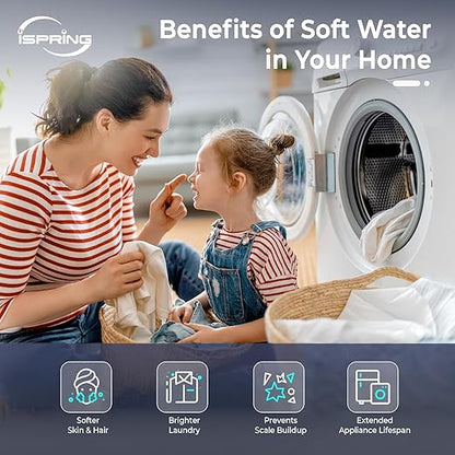 iSpring Whole House Water Softener System, 50,000 Grain High Capacity Removes Hardness with Automatic Backwash and Low Salt Alarm, Hardness & Scale Reduction in House and Commercial Water Use, WCS50KG