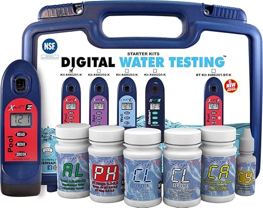 486201-K Exact® Pool EZ Photometer Starter Kit | 10 Parameters - F/C/T Chlorine, pH, Alkalinity, Calcium, Cyanuric, Copper, Salt, & Phosphate | 25 Tests Ea. w/o PO4, Cu, NaCl | NSF Certified
