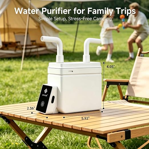 Motorized Outdoor Water System, 0.01μm UF Structure, USB-C Rechargeable Portable Unit, Compact for Camping Backpacking Emergency Preparedness (White)