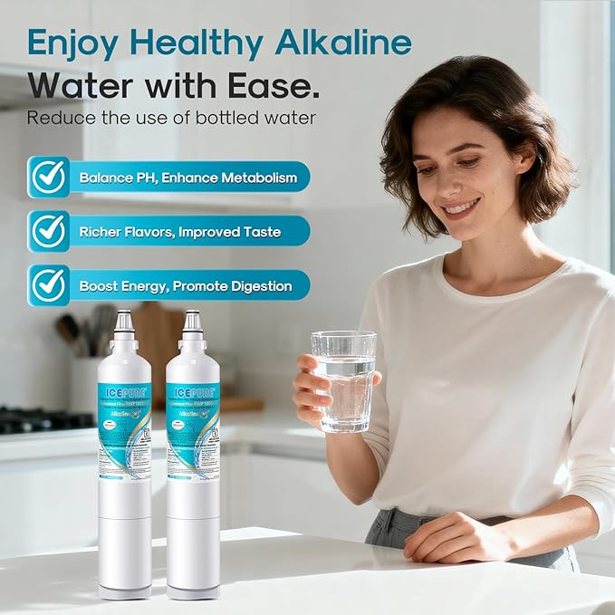 ICEPURE Alkaline 5231JA2006A Refrigerator Water Filter Replacement for LG LT600P, kenmore 9990, KENMORECLEAR 46-9990, FML-2, 5231JA2006B, WF300, R-9990, WFC2001, LSC27931ST, Enhances PH, 1Pack