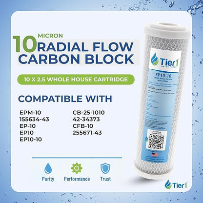 Tier1 10 Micron 10 x 2.5 Water Filter | Whole House Carbon Block Water Filter Replacement Cartridge | Compatible with Pentek EPM-10, 155634-43, EP-10, CB-25-1010 | 2.5 x 10 Water Filter (25-Pack)