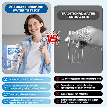 21-in-1 Home Drinking Water Testing Kit,145 Strips + 4 Bacteria Tests,Tap and Well Water Test Kit, Easy to Test and Read Home Test Strips for Hardness, Lead, Iron, Fluoride, pH, Copper and More