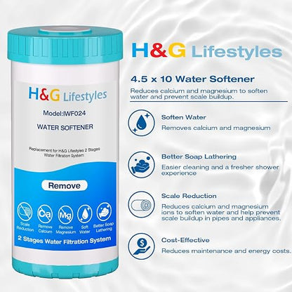 H&G Lifestyles Whole House Water Softener Filter Cartridge Replacement, Calcium Inhibitor Water Filter, Anti-Scale Filter, Fits Any Standard 10" x 4.5" Water Filter System