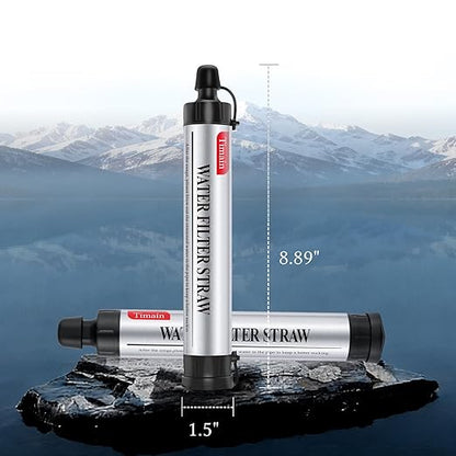 Timain 2 Pack 4-Stage Filtration, High Flow Rate Water Filter Straw, Water Purifier Survival for Emergency Kits, Travel, Camping, Hiking, Fishing, Hunting