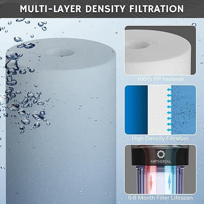Airthereal Whole House Water Filter Housing, 10" x 4.5" Sediment Carbon Cartridge Universal Housing, Pre-Filtration System for Well and City Water with 1" NPT Port and Include 1-Pack PP Filter