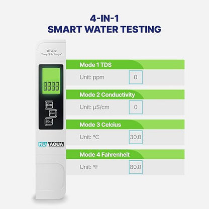 NU Aqua Digital Water Tester for Drinking Water - Instant 4-in-1 TDS Testing EC, and Temp - Perfect for RO Systems, Aquariums, Hydroponics and Pools