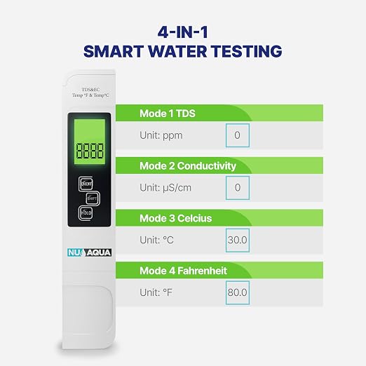 NU Aqua Digital Water Tester for Drinking Water - Instant 4-in-1 TDS Testing EC, and Temp - Perfect for RO Systems, Aquariums, Hydroponics and Pools
