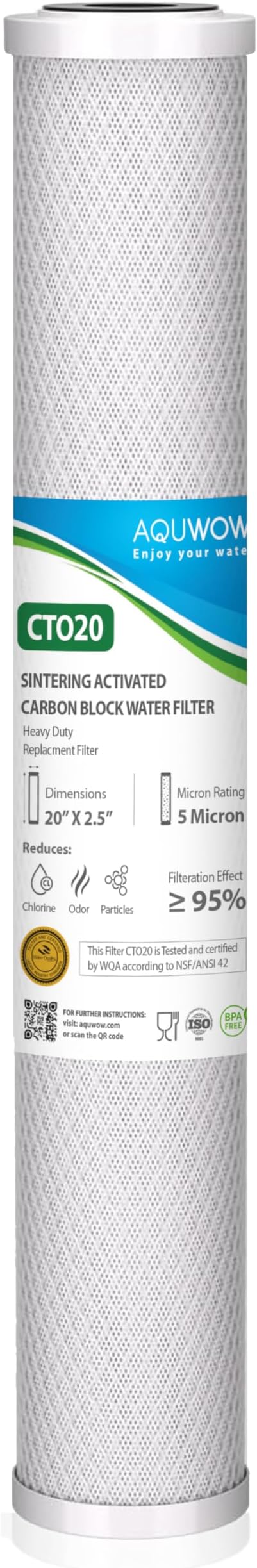CTO20 5 Micron 2.5" x 20" Carbon Block Water Filter Set – Replacement Cartridges for Whole House and Under Sink Systems, Universal Standard Size (1, 20 x 2.5)
