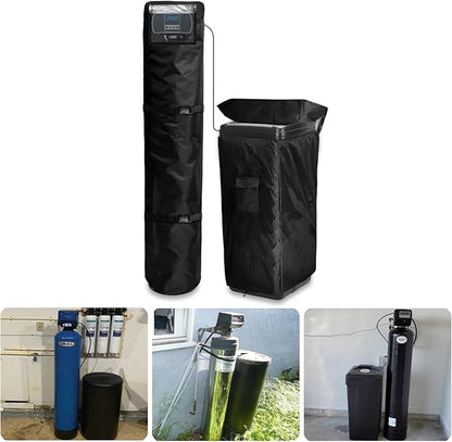 Bitubi 2Pcs Water Softener Cover, Outdoor Softener Tank/Filter Cover + Brine Tank Cover,Upgraded Top with Adjustable Transparent PVC Window, All Weather Protection, Black