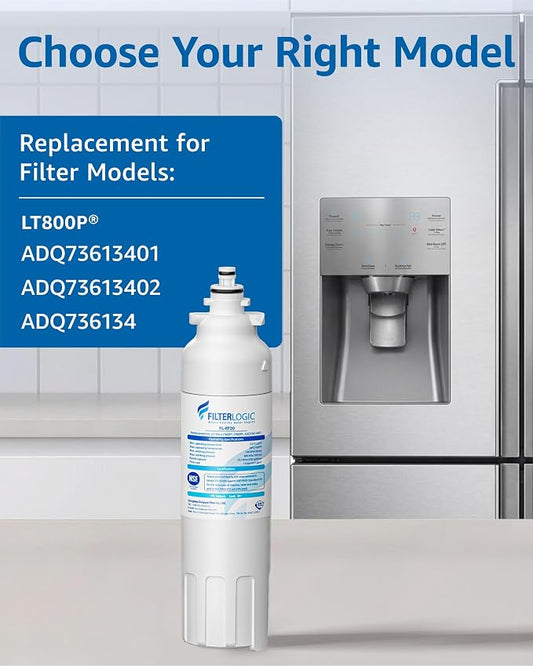 Filterlogic ADQ73613401 Refrigerator Water Filter, Replacement for LG® LT800P®, LT800PC, ADQ736134, ADQ73613402, LSXS26326S, LSXS26366S, LMXS30776S, LSXS26366D, LMXC23746S, 46-9490, 469490, Pack of 2
