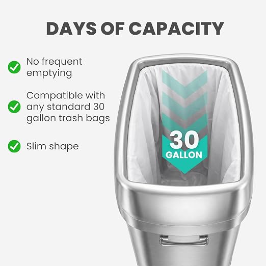 iTouchless 30G Commercial Trash Can with Wheels | Open Top Stainless Steel | Heavy-Duty 114L Oval Bin with 2 AbsorbX Odor Filters. ADA Compliant for Restaurant Restroom Hotel Office Healthcare Retail