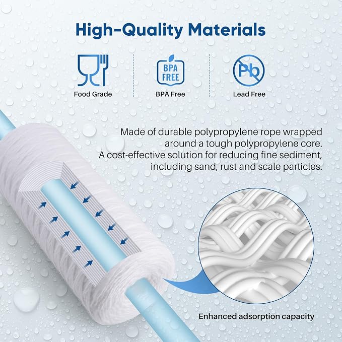 PUREPLUS 50 Micron 10 x 4.5 Whole House String Wound Sediment Filter for Well Water, Replacement Cartridge for 84637, WPX5BB97P, PC10, CW5-BBS, 355215-45, 2Pack
