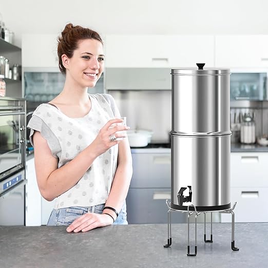Gravity-Fed Water Filter System Stand, Detachable Stainless Steel Stand Compatible with Berkey Water Filter System Countertop, 9.25" Diameter by 5.9" Tall